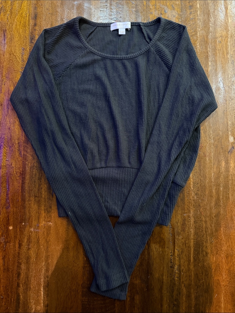 Spiritual Gangster Black Ribbed Cropped Crew Neck Sweater. NEW WITHOUT TAGS